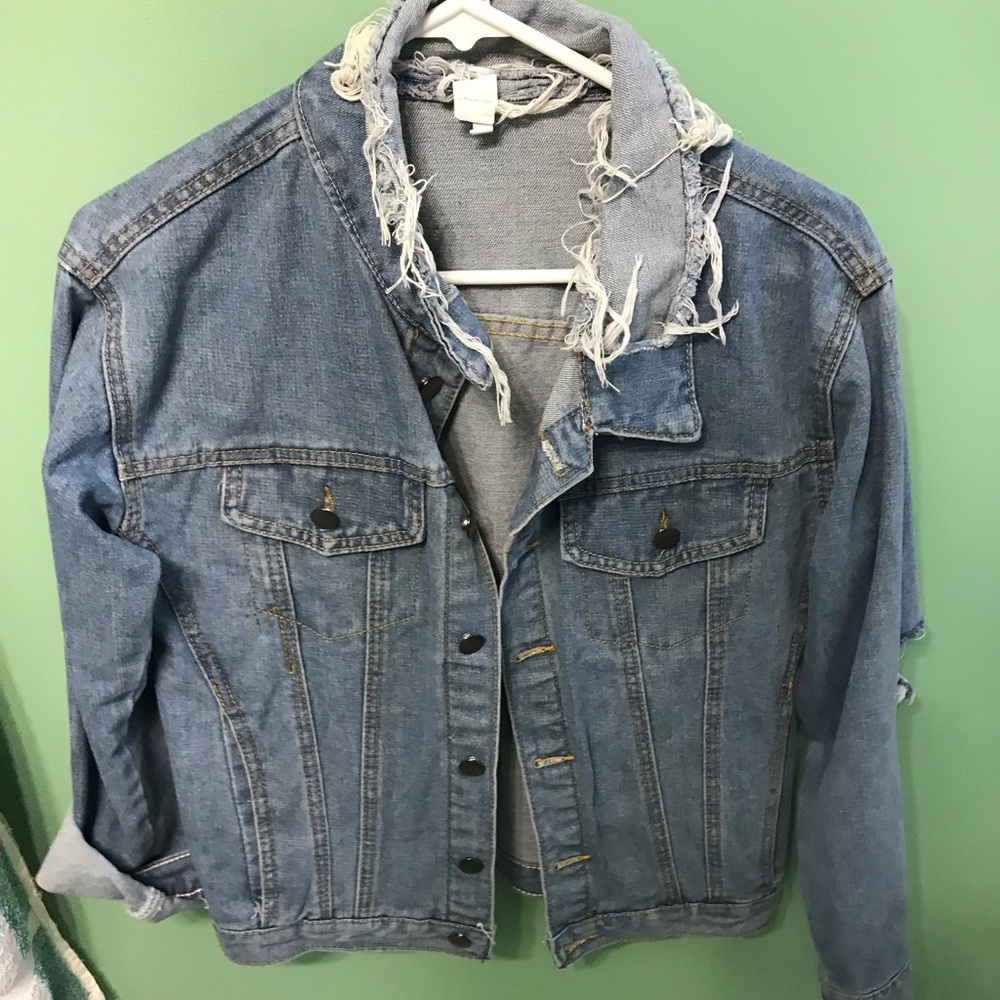 Distressed jean jacket